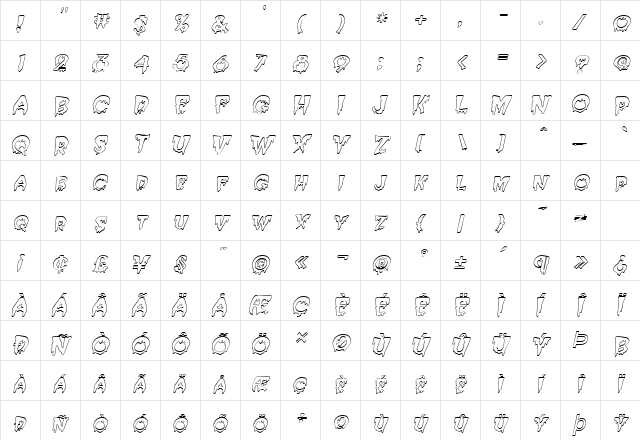 Creepy-Hollow Italic  glyph index