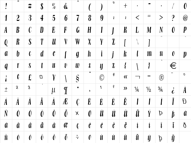BroachThin Normal  glyph index