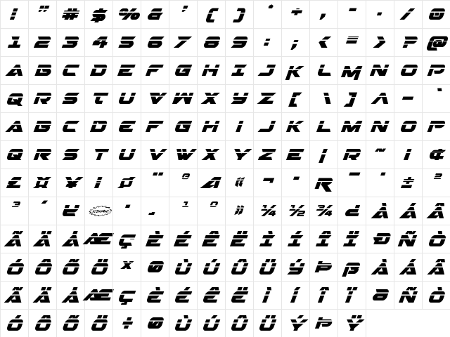 Gemina 2 Laser Italic Italic  glyph index