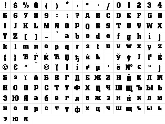 AGAalenBold Roman  glyph index