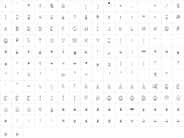 AllSmiles Regular  glyph index