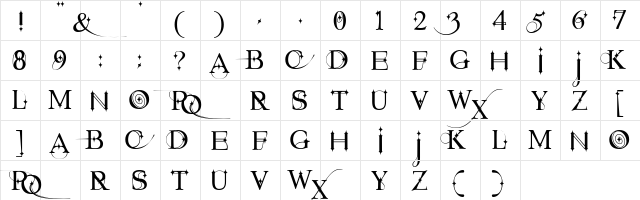 Starstruck Regular  glyph index