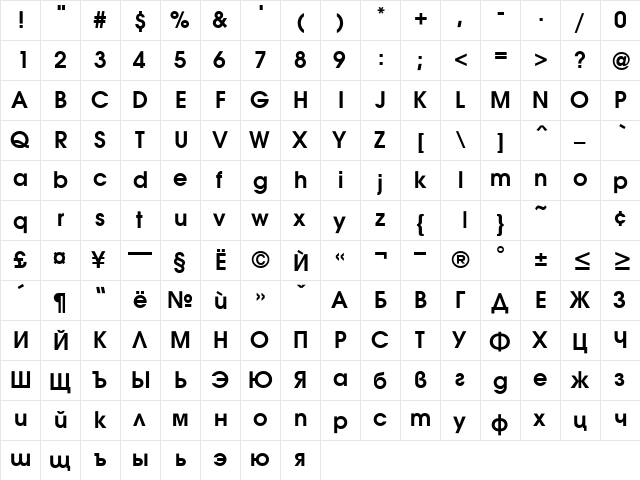 AvantiB Bold  glyph index