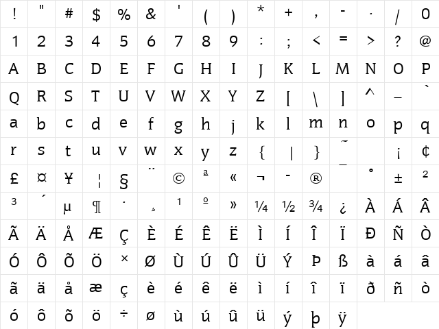 CongressT Regular  glyph index