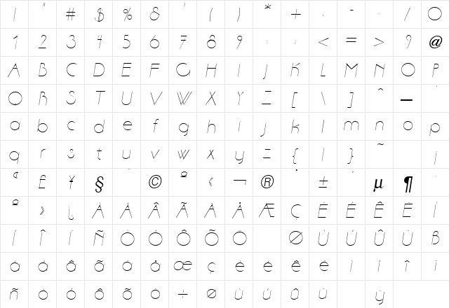 Aase Light Italic  glyph index