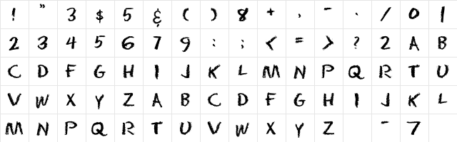 DS EraserTwoC Regular  glyph index