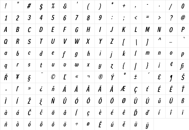 Dynamo DC Regular  glyph index