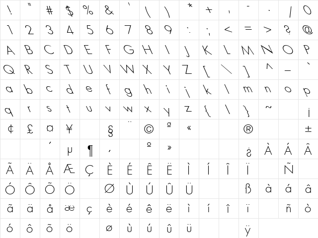 Loving 13 Regular  glyph index