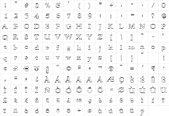 PhillipBeckerOutline Bold  glyph index