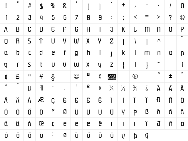 Plover Regular  glyph index