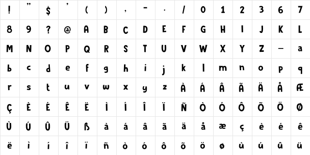 Crocodile Feet DEMO Regular  glyph index