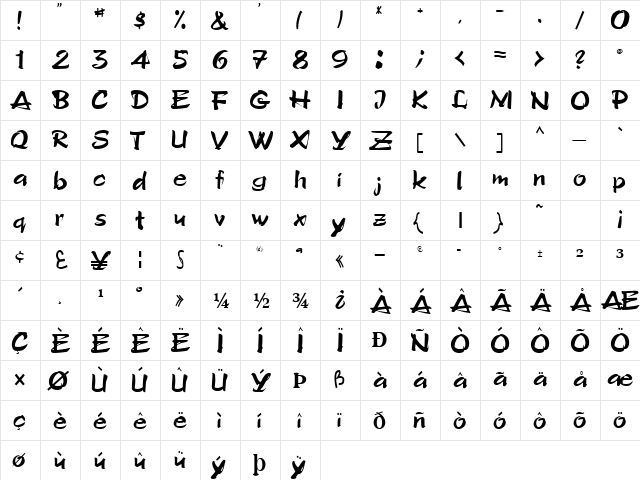 TriBecca90 Regular  glyph index