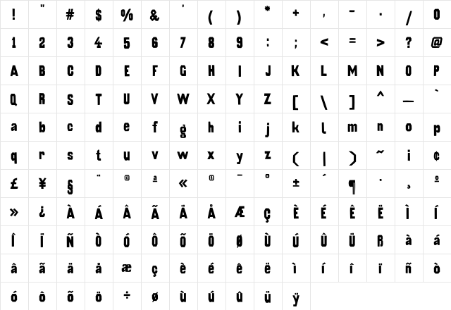 Iodine Bold  glyph index