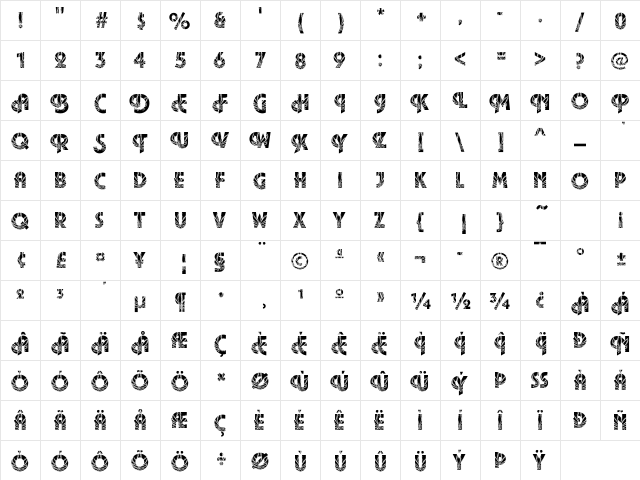 Plaza35 Becker Regular  glyph index