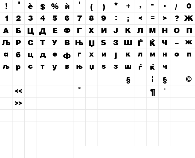 Macedonian Heavy Regular  glyph index