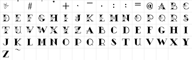 JLR ASL ILY Regular  glyph index