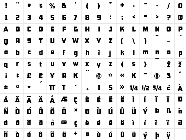 CFB1 American Patriot Regular  glyph index