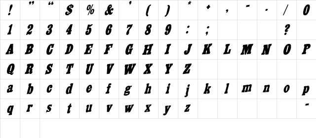 Drivebye 1 Italic  glyph index
