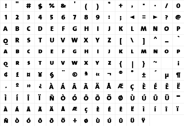 TheMixBlack-Caps Regular  glyph index