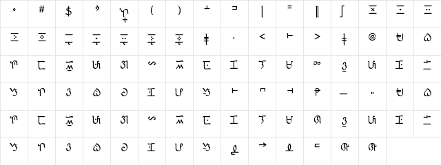 Baybayin Eskriba Light Regular  glyph index