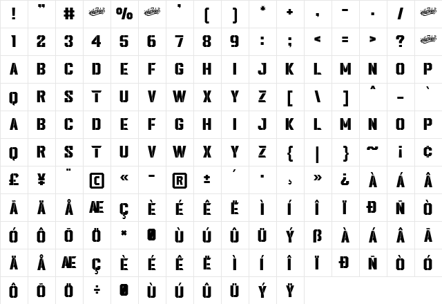 Lordcorps Stencil  glyph index