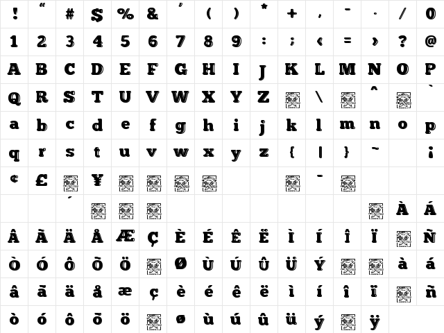 insuperable Regular  glyph index