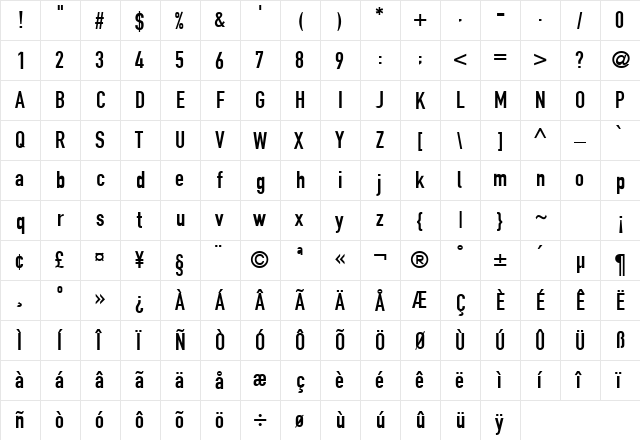 DINEngschrift Regular  glyph index