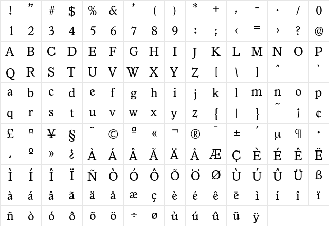 Granada-Regular Regular  glyph index