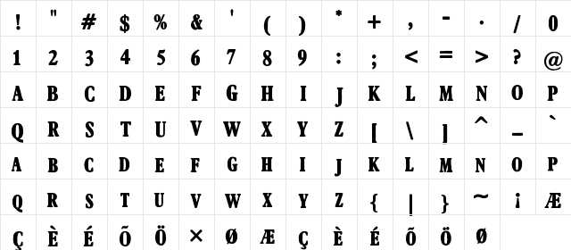 Afton James Regular  glyph index