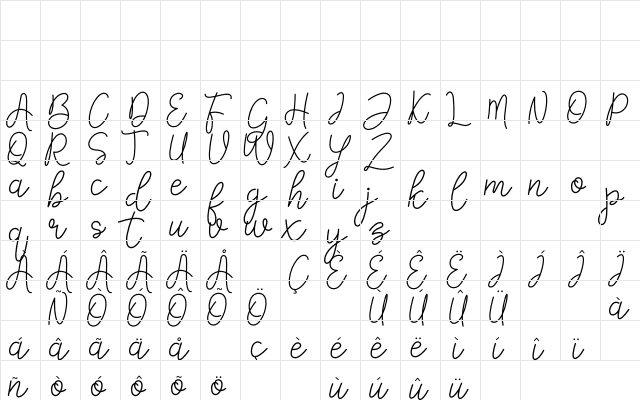Falicia Regular  glyph index