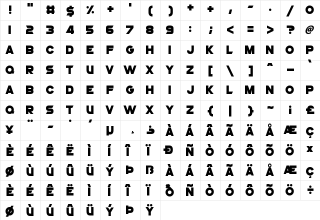 Superstar X Regular  glyph index