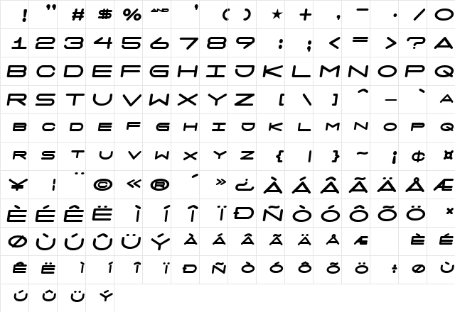7 days fat oblique Regular  glyph index