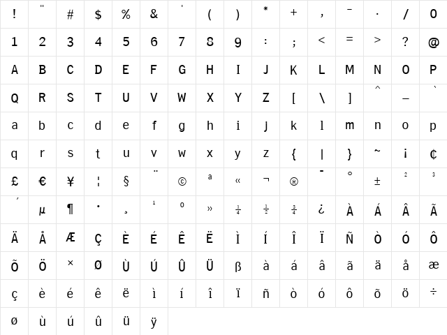 SonGothic Book  glyph index