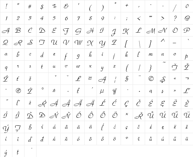 ParkAveDEE Regular  glyph index