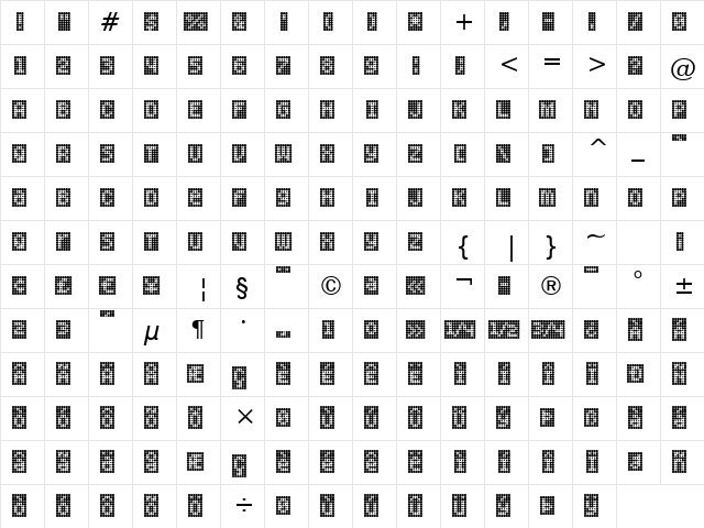 Peppered BTN Negative Regular  glyph index