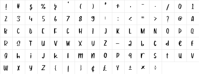 Whisky Coke Regular  glyph index