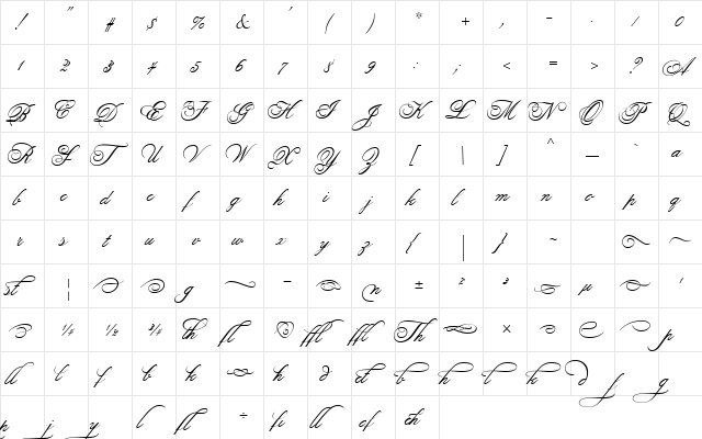 Old Fashion Script Flourishes Regular  glyph index