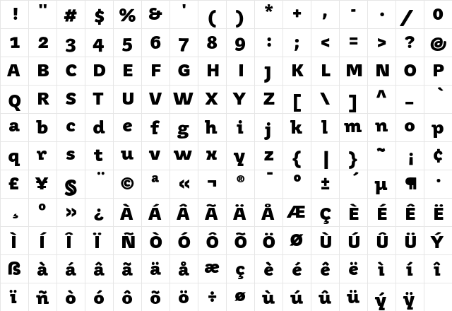 Juvenis Medium Medium Bold  glyph index