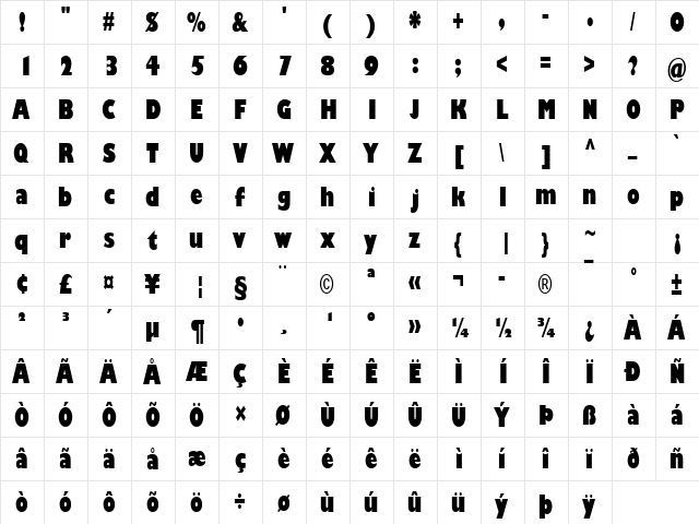 Gill Sans MT Ultra Bold Cond Regular  glyph index