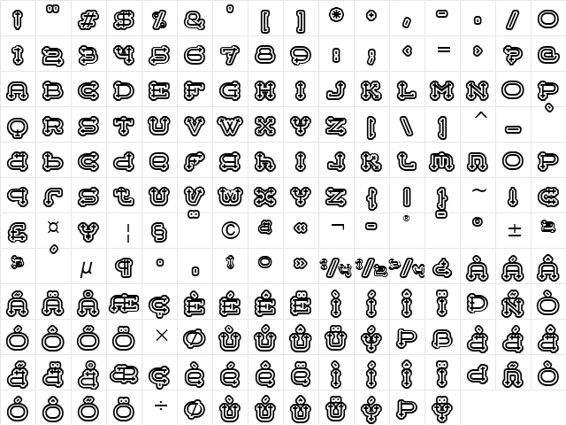 Belter Mega Outline ITC Regular  glyph index