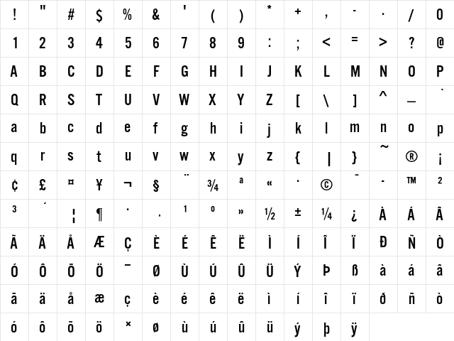 Alternate Gothic No3 D Regular  glyph index