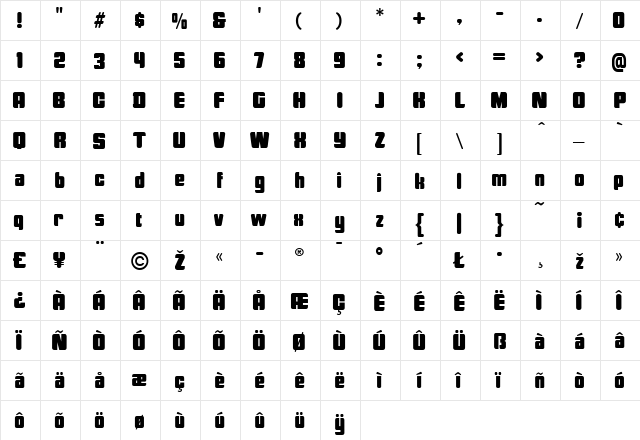 RoundBlack Regular  glyph index