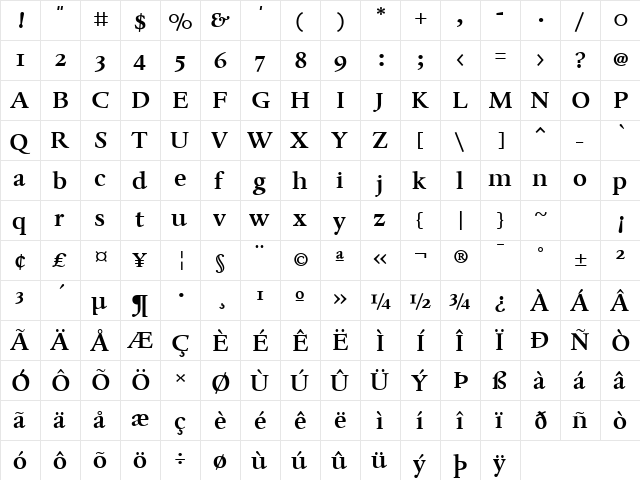 Whitenights LT Std Bold Regular  glyph index