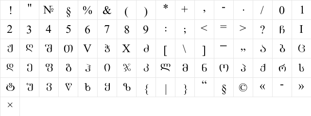 AcadMtavr Regular  glyph index