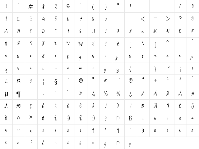 mahyud creatif Regular  glyph index