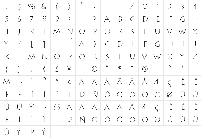 Lithos ExtraLight Regular  glyph index