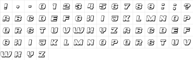 Plagiat Hollow Italic  glyph index