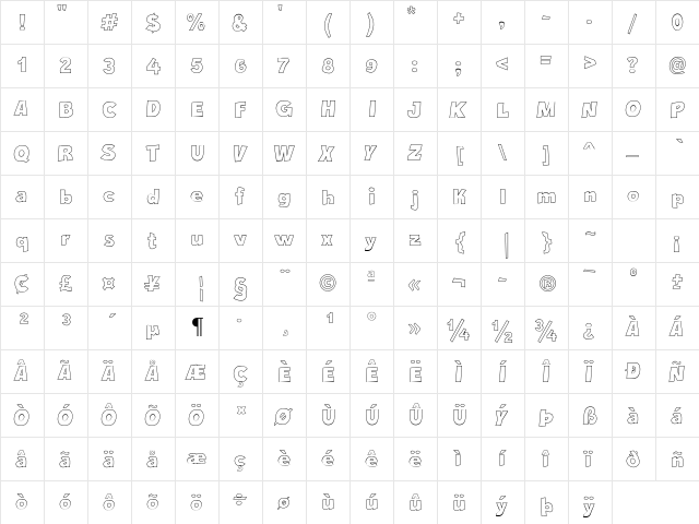 Crazy Krabs Outline Regular  glyph index
