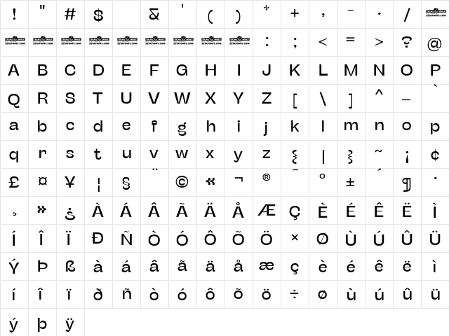 Stinger Fit Trial Regular  glyph index