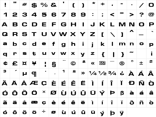 Eurose Wide-Heavy normal  glyph index